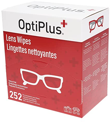 OptiPlus Eyeglass Lens Wipes l Pre-Moistened l Cleaning Wipes for Glasses, Computer & Laptops Screens, Smart Phones, Optical Lens, Goggles, and Watch Screen l Quick-Dry & Scratch-Free | 252 Count