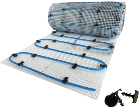 Dünnbett Warmwasser Fußbodenheizung HoWaTech Komplett Set 2,5-10m² Einrohr Heizmatte inkl. Anschlussverteiler, Heizfläche:7.50m²