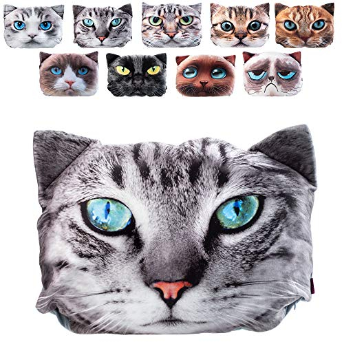 KADAX Zierkissen mit waschbarem Bezug, Katze, 30 x 45 cm, Dekokissen, weiches Kopfkissen, Kissen für Bett, Sofa, Schlaf, Couch, Sofakissen Couchkissen, geeignet für Allergiker (grau)