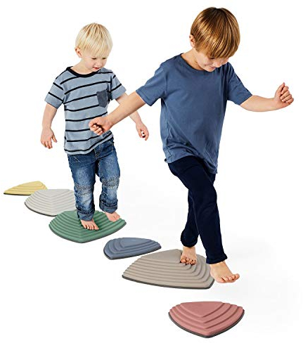 Gonge - NORDIC Flusssteine zur Förderung von Balance, Motorik & Koordination - rutschfeste Balanciersteine für Kinder & Erwachsene - 6-teiliges Stapelsteine Set für Schulen, Kitas & Therapiezentren