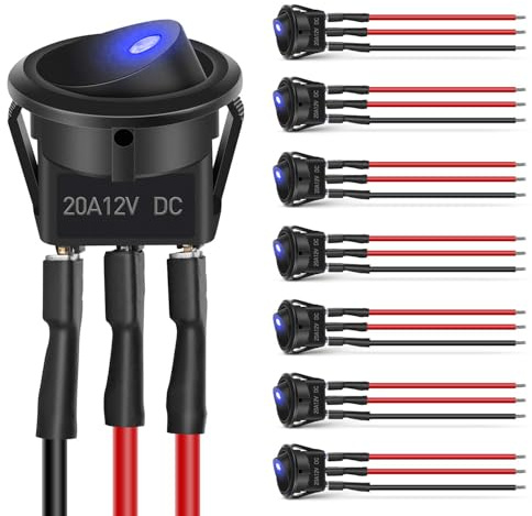 Nilight 8PCS 12V 20A Round Blue Toggle LED Rocker Switch On-Off Control SPST 3Pins for 12V Car Truck Boat Marine Off-Road Vehicle with 24PCS Wires