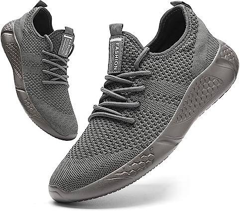 BUBUDENG Herren Laufschuhe Sportschuhe Sneaker Straßenlaufschuhe Turnschuhe Outdoor Leichtgewichts Laufschuhe Freizeit Atmungsaktive Fitness Schuhe,Grau,EU 42
