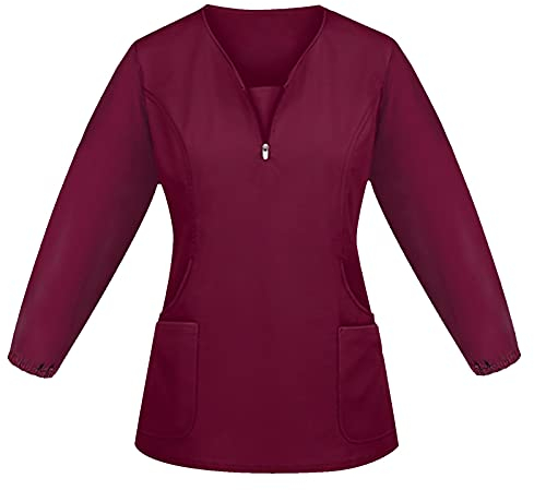 Graceyo Kasacks Damen Pflege, Einfarbig Schlupfkasack T-Shirt Kurzarm V-Ausschnitt Schlupfhemd Berufskleidung Krankenpfleger Uniformen Nurse Kasack Pflegeuniform mit Taschen und Reißverschluss