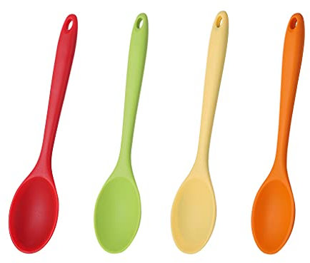 4 cucchiai in silicone per cucinare, set di cucchiai di miscelazione in silicone, antiaderenti resistenti al calore, cucchiai da cucina in 4 colori per mescolare la cottura, servire utensili da cucina