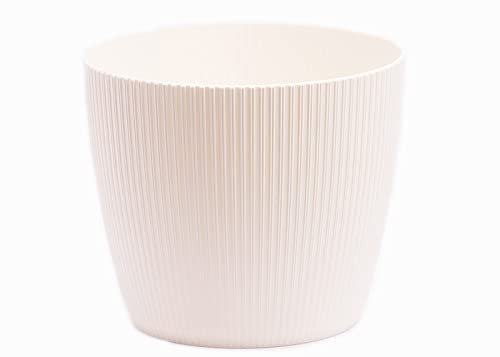 Home Garden Ornaments Decorative Small Plant Pots Indoor – Striped Indoor Plant Pot for Home and Garden (Diameter 13.5cm, Cream)