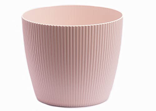 Home Garden Ornaments Decorative Large Plant Pots Indoor – Striped Indoor Plant Pot for Home and Garden (Diameter 25.5cm, Light Beige)