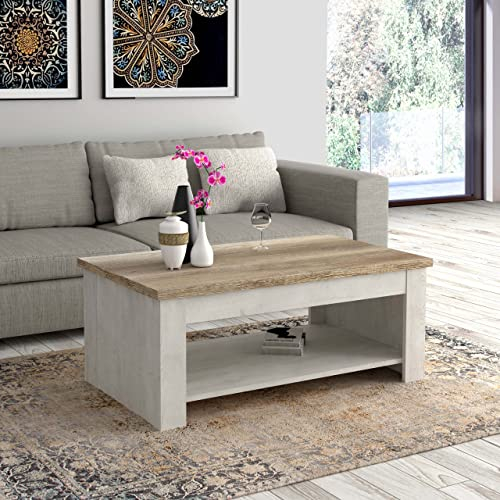 Newroom Couchtisch Pinie Weiß Wohnzimmertisch Modern - 110x45,7x65 cm (BxHxT) - Sofatisch Ablagetisch Tisch - [Coby.Thirteen] Wohnzimmer Wohnstube
