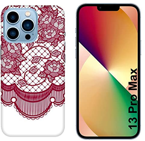 Generico Cover compatibile con Cover Apple iPhone 13 Pro Max Sfondo Ricamato Pizzo Rosa con Fiori Rigido
