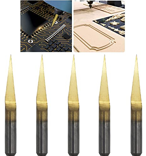 CESFONJER 5 Pcs Punte per incisione del router di CNC, utensili per incisione in metallo duro, utensile per intagliare il rivestito in titanio, 10 gradi, punta da 0,1 mm