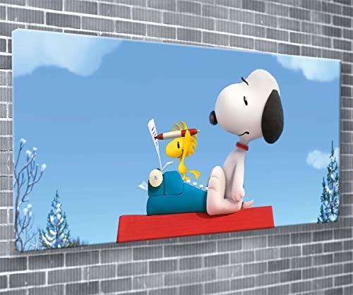 Kunstdruck auf Leinwand, Motiv: Erdnüsse, Snoopy Woodstock, Schreibmaschine, gerahmt, fertig zum Aufhängen, 140 x 61 cm