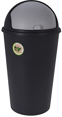 Spetebo - Poubelle XL avec couvercle coulissant noir - 25 l - Poubelle ronde avec couvercle dôme - Seau cosmétique recyclable