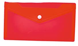 HERMA 20035 Dokumententasche DIN lang transparent rot, kleiner Sichttaschen Umschlag mit Druckknopf, Briefumschlag aus Plastik für Schule, Uni, Büro, Reise