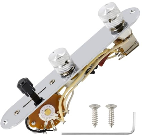 Voll geladene Gitarren-Kontrollplatte, verchromt, vorverdrahtet, 3-Wege-Klingenschalter, große Potentiometer, gerändelte Lautstärkeregler, Knöpfe für Telecaster-Gitarren, Chrom