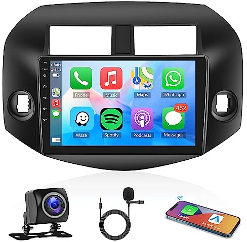 1G+32G Android Autoradio 2 Din für Toyota RAV4 2005-2013 mit Wireless Carplay Android Auto Navi GPS 10.1 Zoll Touchscreen Autoradio mit Bluetooth FM/RDS WiFi/USB/DAB+/HiFi/SWC Rückfahrkamera Mikrofon