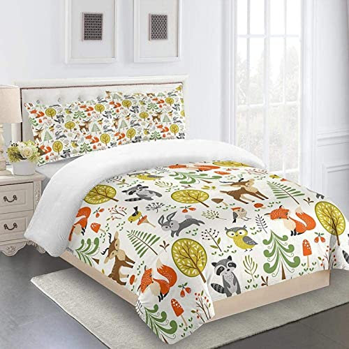 GIMFRY Biber Bettwäsche 135X200 Bettwäsche Set 3 Teilig Flauschige Bettbezug Und 2 Kissenbezüge Mit Reißverschluss 3D Tier Fuchs Eichhörnchen Druck Muster Microfaser Bettbezüge Für Kinder