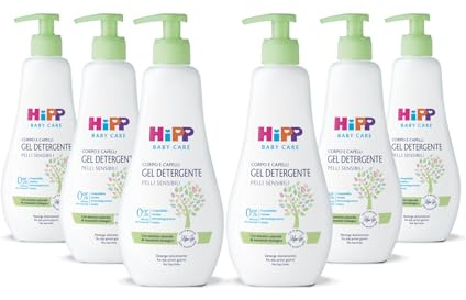 HiPP - Baby Care - Gel Detergente, Deterge con Delicatezza Corpo e Capelli dei Bambini, No Lacrime, per Pelli Sensibili, con Estratto Naturale di Mandorle Bio, 6 Flaconi da 400 ml
