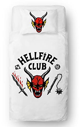 Stranger Things Offizielles Einzelbettbezug-Set | Hellfire Club Design wendbare 2-seitige Bettwäsche mit passendem Kissenbezug | Character World Brands Teenager-Einzelbett-Set