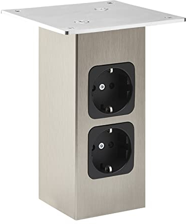 SOTECH Barkonsole gerade mit Steckdosen (70 x 70 mm, Höhe 170 mm, 30 Kg Tragkraft, Edelstahloptik) Konsole für Holzplatten oder Glasplatten