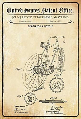 DekoDrom® Blechschild 20 x 30 cm US Patent Fahrrad Bicycle Rennrad historisches Motiv Wand Deko Sammler Geschenk