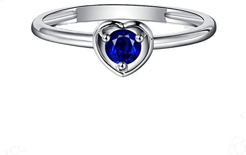 AMDXD 18K Weißgold Ringe Saphir 0.15ct Blau, Damen Ring Herz Design Diamantring Trauringe, Gr.67 (21.3), Echt