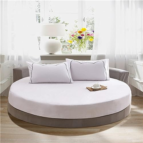 FANSU Runde Spannbettlaken, Weiche Baumwolle Spannbetttuch Atmungsaktiv Boxspringbett Matratzenschoner für Hotel Wasserbett Matratze (Durchmesser 200cm,Weiß)