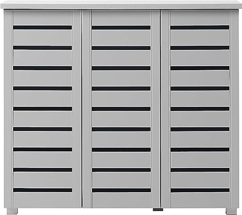 Timber Art Design UK Shoe Cabinet 5 Tier Shoe Rack Wooden Storage Unit 3 Door Cupboard Modern Furniture for Living Room, Bedroom, Light Grey - W114cm x H98.3cm x D33.6cm