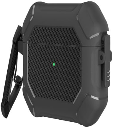 HSDYES 2nd Generation AirPods Case Cover: 1st or 2nd Generation Apple AirPods Case Protector with Keychain Hook & Lock| TPU&PC AirPods 1st & 2nd Gen Case Hard Shell (Black)