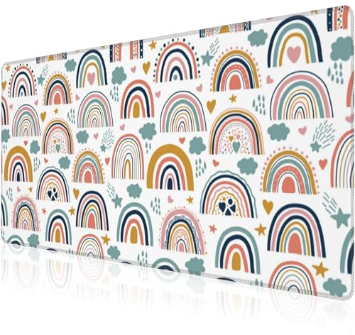 Mauspad, groß, Boho-Regenbogen-Schreibtischunterlage, erweiterte, rutschfeste Gaming-Tastatur-Mauspad, Schreibtischunterlage, dick genähte Kanten, wasserdichtes Mauspad, 80 x 39,9 cm (Scandi,