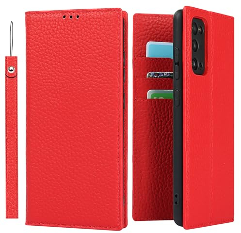 Handyhülle für Samsung Galaxy S20 FE Hülle [Echtes Leder] Klapphülle Schutzhülle - Rot