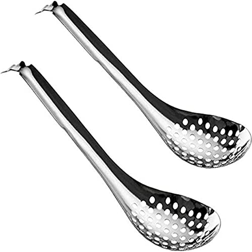 Acero Inoxidable Esferificación Cuchara Cuchara Ranurada Plata Cocina Cuchara Servir Cuchara Colador Espumadera Utensilios Ensalada Fruta Ranurada Pequeña Cuchara (2PCS)