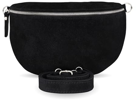 Bauchtasche Damen, Umhängetasche aus Wildleder, Elegante Crossbody-Bag mit verstellbaren Schultergurt, Schultertasche für jeden Anlass Schwarz 1 L (Wildleder)