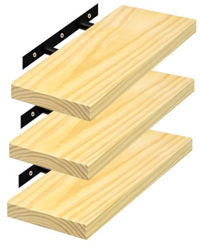 eSituro Étagère Murale, Lot de 3, Tablette Murale, en Bois Massif, Support Invisible, 50x19x3,5cm
