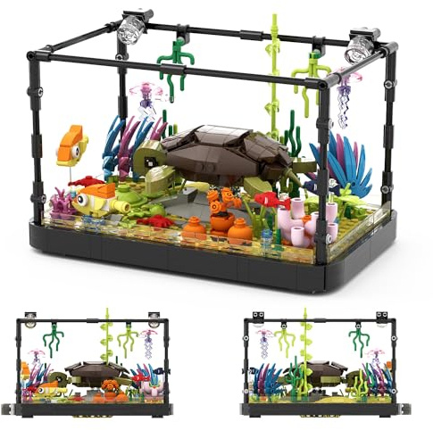 Tarcury Aquarium-Spielzeug-Bausätze Schildkröten-Fischbehältermodell mit Quallen, Krabben, Korallen, Wasserpflanzen - 753 Stück pädagogische Bausteine für Kinder und Erwachsene