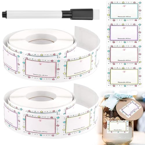 SLTAXAR 500 Pcs Etiquetas Adhesivas Botes Cocina Etiquetas Conservas Pegatinas Tarros Cristal Etiquetas Adhesivas Para Botellas Impermeable Etiquetas Adhesivas para Conservas Tarros Cocina + Bolígrafo