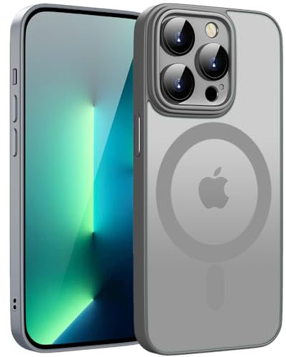 KPPIT Magnetic Case for iPhone 13 Pro 6.1-inch Compatible with MagSafe,Translucent Matte Back Camera Lens Full Protect Slim Shockproof Phone Cover(Grey)