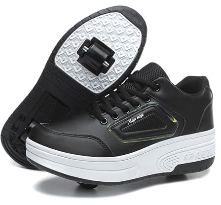Schuhe mit Rollen für mädchen Jungen Einzelrad/Doppelrad Verstellbare Rollschuhe Schuhe Einziehbar Turnschuhe mit Rollen für Kinder Roller Skate Shoes für Outdoor-Sportarten,Schwarz,37EU