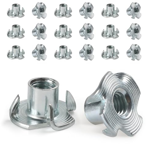 FOMGIIN Tuerca en T de 4 Puntas M6 X 9 mm, 20 Pieza Tuerca de Cuatro Puntos, Tuercas de Accionamiento, T Tuerca de Acero Carbono, Adecuado para Muebles de Madera, Construcción, Embutir Madera