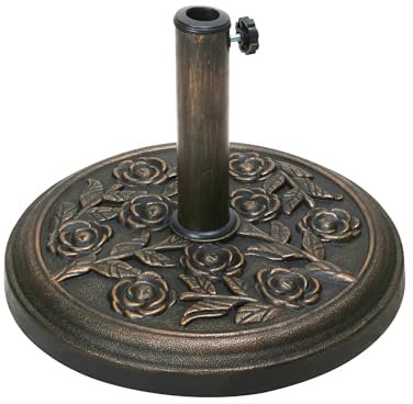 My Garden Parasol Base - 9kg Heavy-Duty Rose Pattern Outdoor Umbrella Bases for Patios, Gardens & Decking - Parasol Base Adjustable Tightening Knob & Locks Parasols Securely - Durable & Elegant