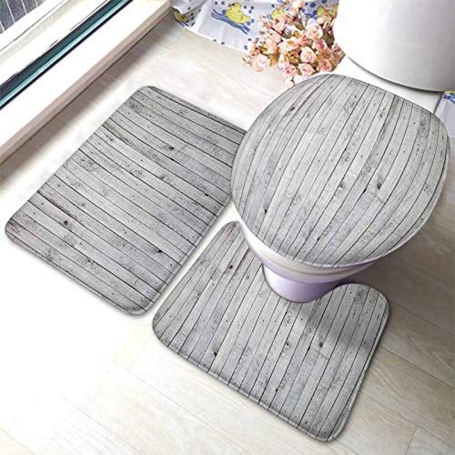 Set 3 Teilig Badvorleger Holz Hintergrundstruktur Der Alten Weiß Grau Lackierten Holzverkleidung Bretter Wand Badematte 3-TLG Langlebige Waschbar Kontur Badteppich, Für Wohnzimmer, Badewanne