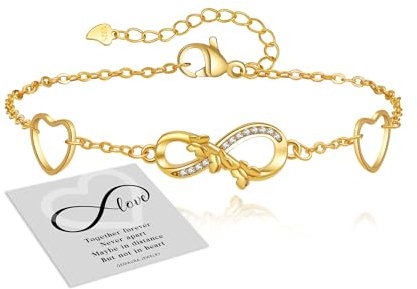 GEMAURA Infinity Armband Silber 925 Damen Mit Zirkonia, Verstellbares Gold Herz Unendlichkeitszeichen Freundschaftsarmband, Schmuck Geschenke für Frauen