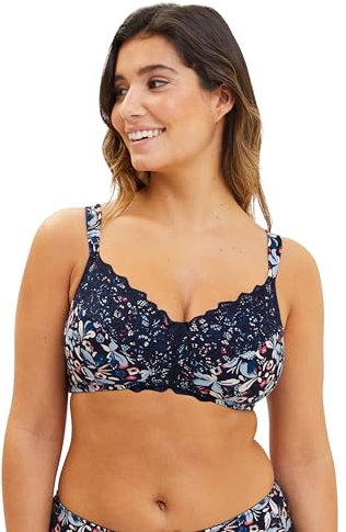 Sans Complexe - Modèle Flora - Soutien-Gorge emboîtant Classique sans Armatures - Femme - 110E - Imprimé Floral Bleu & Rose Pale