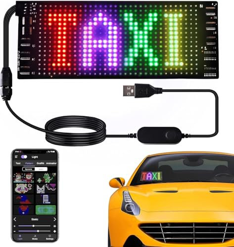 Cartello LED - App Bluetooth/Telecomando Flessibile Programmabile Luci Interni Auto USB 5V Modello Testo Personalizzato Pannello Matrice Pannello Matrice Pannello Bar Party Gadget, 17x7 cm