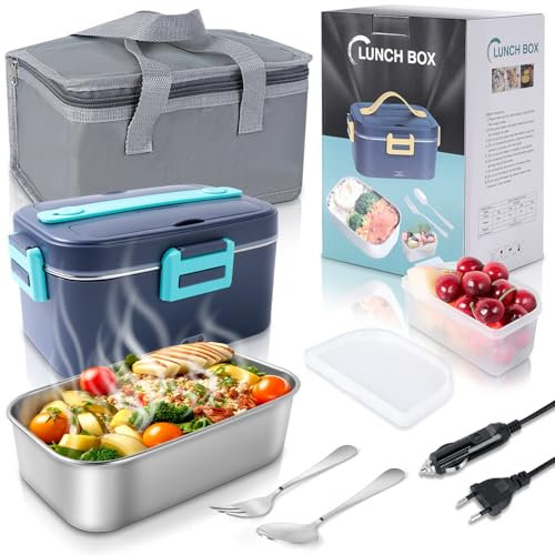 Romon Gamelle Chauffante, 75W Lunch Box Chauffante Lunch Box Chauffante Electrique 1.8L Acier Inoxydable 12V/24V/220V Gamelle Isotherme Repas Chaud pour Voiture Camion Bureau, Boite Chauffante Repas