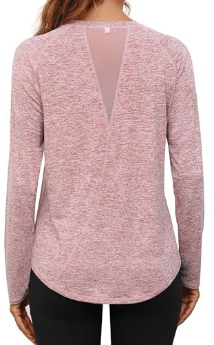 Gyabnw Long Sleeve Workout Tops for Women UK Gym Wear Yoga Tshirt Running Activewear Pilates Hiking Exercise Pink