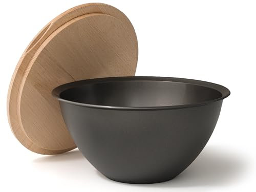 Hausfelder Salad Bowl with Wooden Lid, Bowl Set 4 L in Anthracite Black, Large Plastic Bowls, BPA-Free (Anthracite Black, 4 L)
