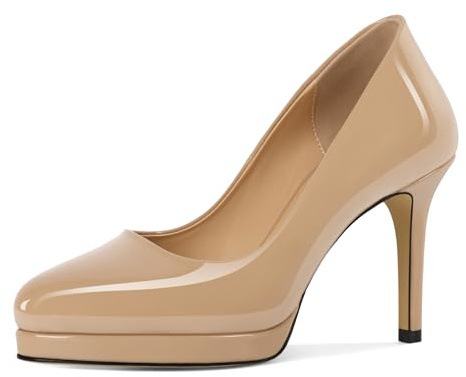 Mettesally Women's Platform Pump Heels Leather Closed Toe Comfy Size 8.5