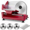 FOHERE 250W Meat Slicer Electric | 3 Interchangeable 19cm Blades(Serrated*2/Smooth*1) | 0-15mm Adjustable Thickness for Deli Bread Meat Cheese & Other Food | Plastic Pusher | Non-Slip Feet | Red