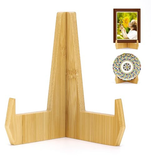 kroucoco Plate Holder Display Stand,6.8 inch Bamboo Easel Stand for Displaying, Stand for Pictures, Photo Frames ,Book ,Decorative Plates, Plaque