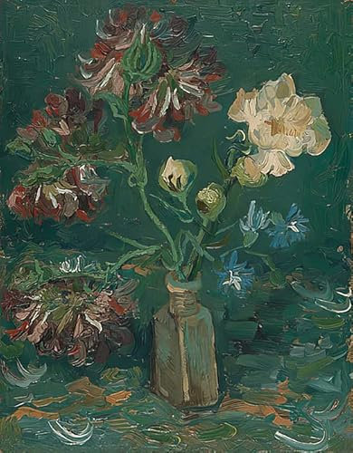 RZHRHJES Ölgemälde Wandbilder Abstrakte Leinwand Kunst Wandkunst Bild Druck Flasche mit pfingstrosen und rittersporn von vincent van gogh Kunstdruck Leinwand für Wanddekoration 60x90cm