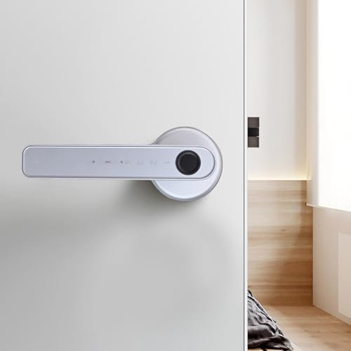 BlissfulAbode Smart Door Lock Door Handle Electronic Password Fingerprint Key Smart Lock Biometric Fingerprint Key Digital WiFi Electronic Touch (silver)